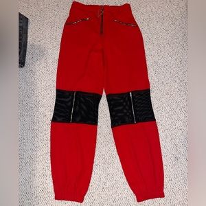Fashion Nova red with back mesh knee patch and zipper Jogger Sz XL
